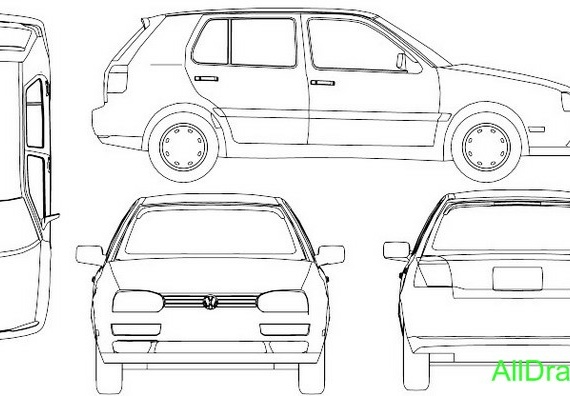 Volkswagen Golf III (Фольцваген Гольф 3) - чертежи (рисунки) автомобиля